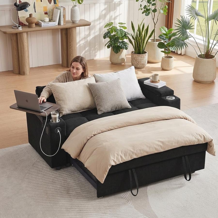 Auvsoce 65" Convertible Sleeper Sofa styled in a room