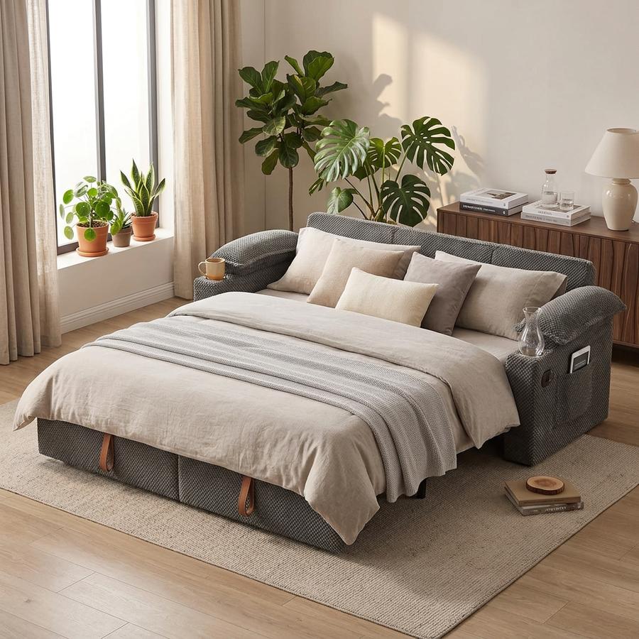 SUNWAVE 83" King Pull-Out Sofa Bed styled in a room